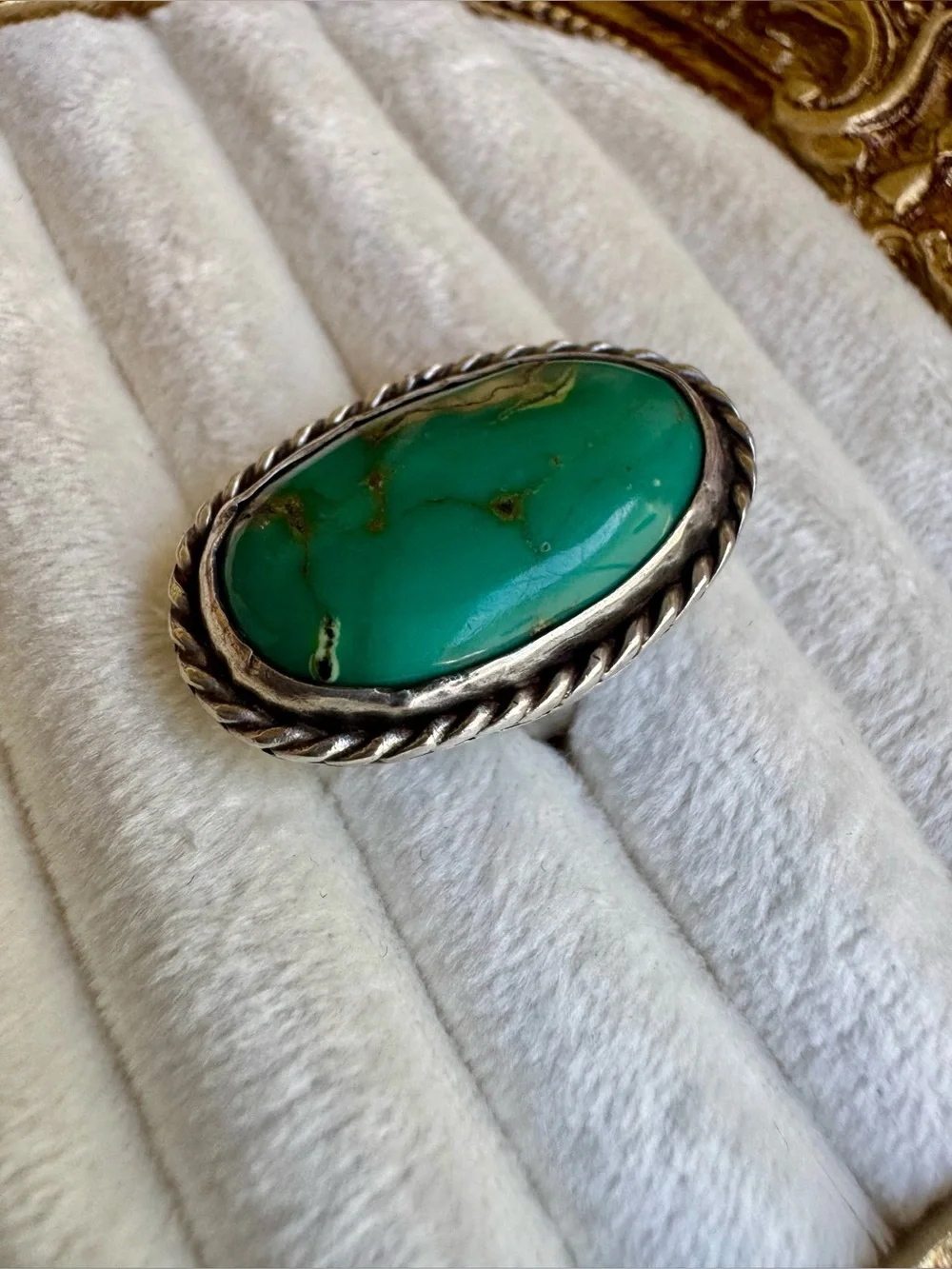 Vintage Southwestern Sterling Silver Oval Turquoise Ring Size 5.5
